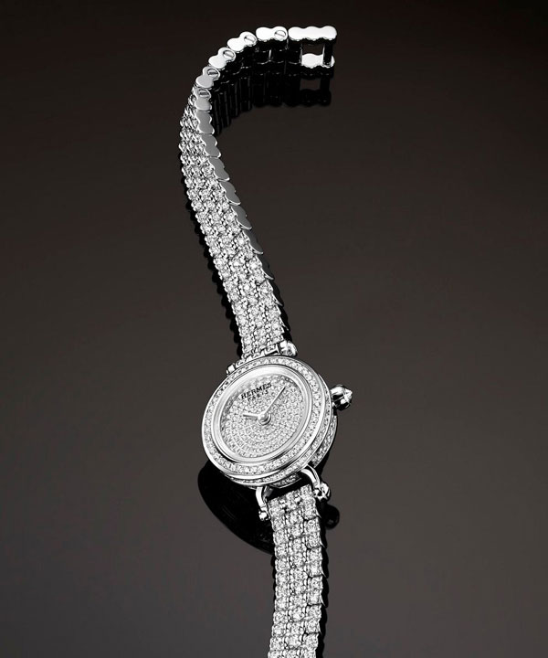 White Gold Case Replica Hermes Faubourg Joaillerie Diamond Watches