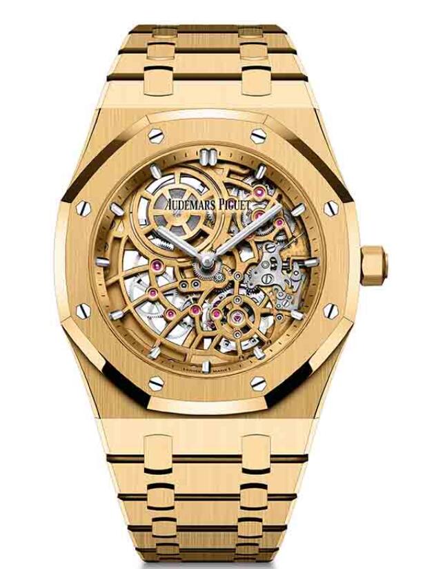 Haute Complication: The New Perfect Wholesale Replica Audemars Piguet Royal Oak “Jumbo” Extra-Thin Openworked Watches UK In Yellow Gold